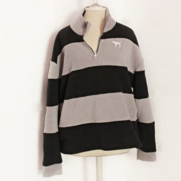 PINK Victoria's Secret Tops - Victoria's Secret PINK Fleece Black and Gray Fall Pullover Size Large